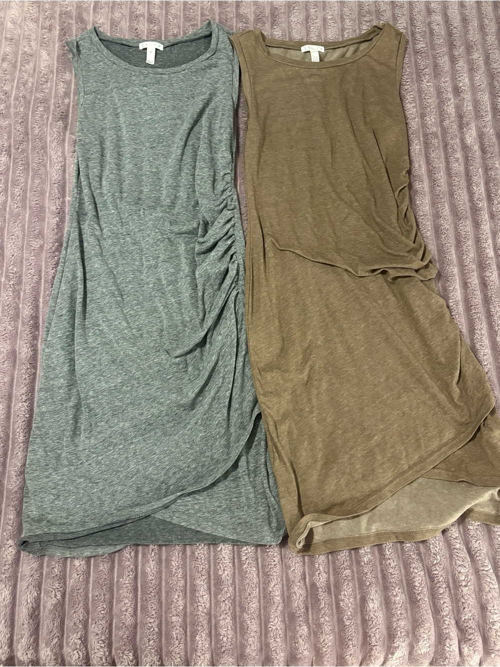 Sleeveless Ruched Side Dresses - Gray and Brown
